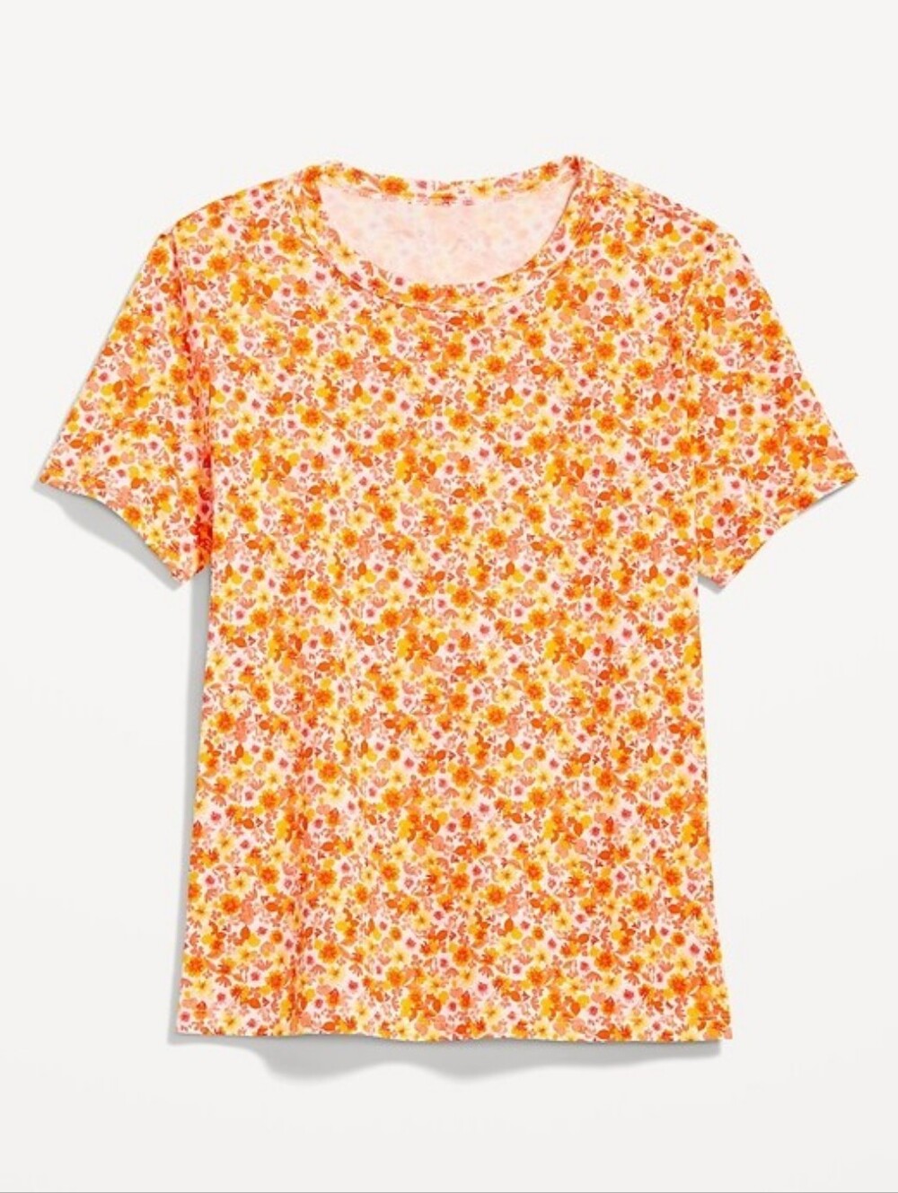 NWT Old Navy EveryWear Crew-Neck Printed T-Shirt Size M Orange Pink Floral Tee